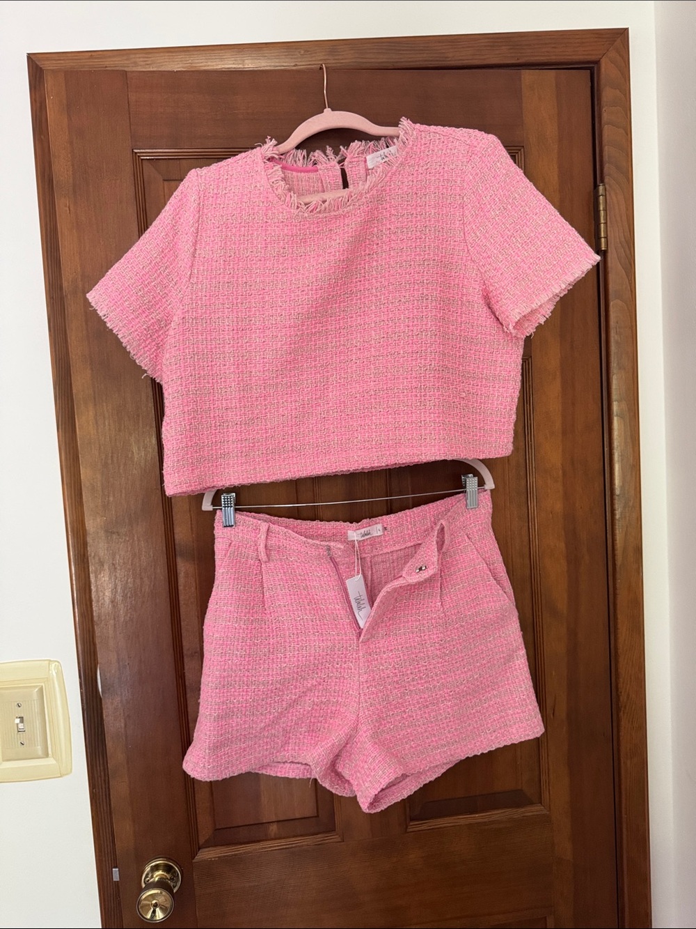 Women's Pink Tweed Shorts - Coordinated Set